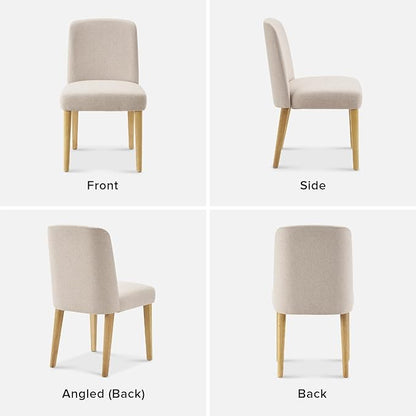 mopio Logan Upholstered Beige Parson Dining Chair Set of 2, Modern Farmhouse Solid Light Oak Wood with Ergonomic Curved Back Rest for Dining Room and Kitchen