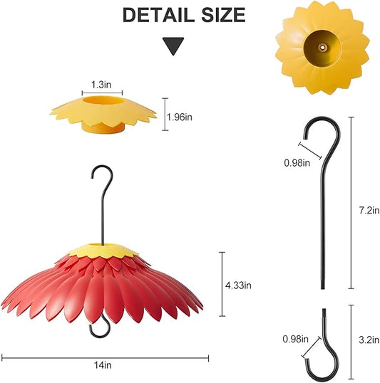 Squirrel Baffle Hummingbird Feeder Shade Cover Dome Shield Hang from Bird Feeders for Outdoors Squirrel Proof Protect Feed Red Yellow Attract Hummingbirds Moat Proof-14inch(Red)