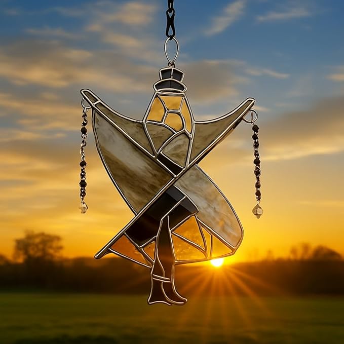 Handmade Stained Glass Spinner,Dancing Lady Stained Glass Spinner,Colorful Wind Spinner Ornament, Kinetic Acrylic Hanging Decor Unique Boho Hanging Ornament for Window, Garden, Porch (1 PCS)