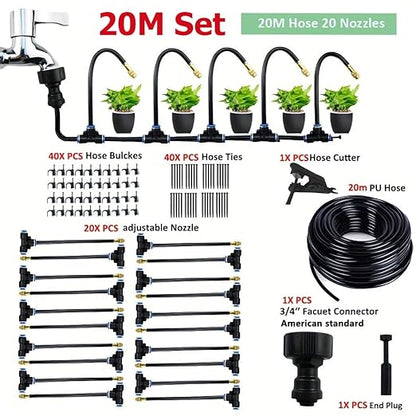 360° Adjustable Drip Irrigation System 65.6FT Garden Watering System with 20 Nozzles, Garden Irrigation System, Greenhouse Accessories, Atomizing System for Yard, Lawn, Plants, 5/16 in Hose