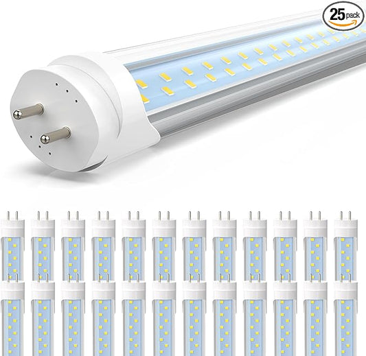 JESLED 4FT LED T8 Type A+B Tube Lights, 24W(65W Equivalent), 3200LM, 5000K, Single or Double End Powered, Plug and Play or Ballast Bypass, 4 Foot T10 T12 Fluorescent Bulbs Replacement, Clear(25-Pack)