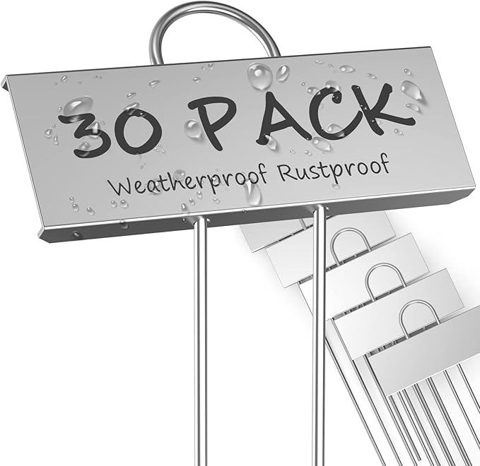 STARTOSTAR 30-Pack Metal Plant Labels Weatherproof Garden Markers,Height 10.6'', Label Area 3.5''X 1.2'' Reusable Nursery Tags for Vegetables Herb Flower Seed Greenhouse - Zinc