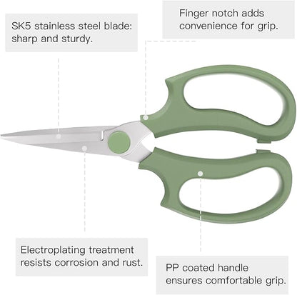 Housolution Flower Scissors, Strong Floral Shears, Premium Steel Pointed Garden Pruning Shears Floral Fruits Leaf Scissors Hand Pruner Snip Trimming Tool for Gardening Flower Arrangement,Avocado Green