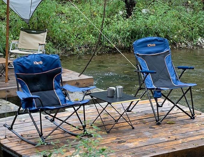 iClimb Padded Folding Rocking Chair Heavy Duty Camping Patio Porch Backyard Lawn Garden Balcony Rocker Indoor Outdoor with Carry Bag