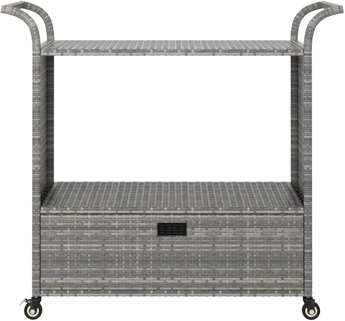Outdoor Rolling Wicker Bar Cart with Drawer, Portable Bar Cart with Wheels, Patio Kitchen Island Cart for Pool Deck Backyard, Gray 39.4"x17.7"x38.2" Poly Rattan -461
