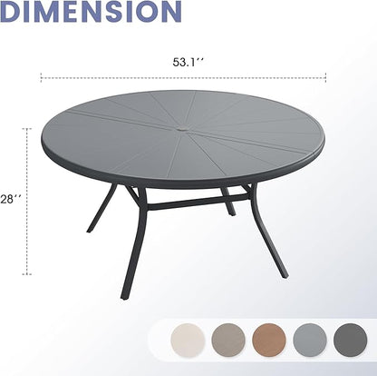 VICLLAX Outdoor Patio Round Dining Table, 53"x 53" Aluminum Tabletop for Deck Lawn Garden Backyard, Dark Grey