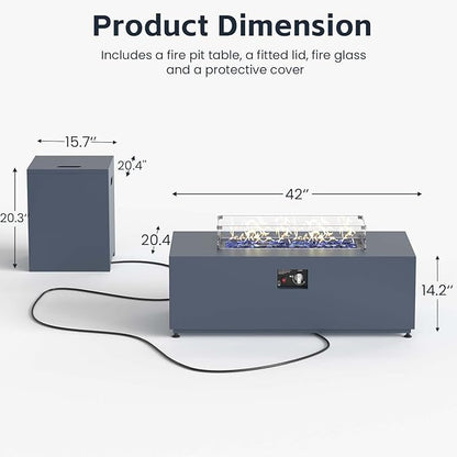 42" Propane Outdoor Fire Pit Table, 55,000 BTU Rectangular Aluminum Firepits with Tank Table and Waterproof Cover