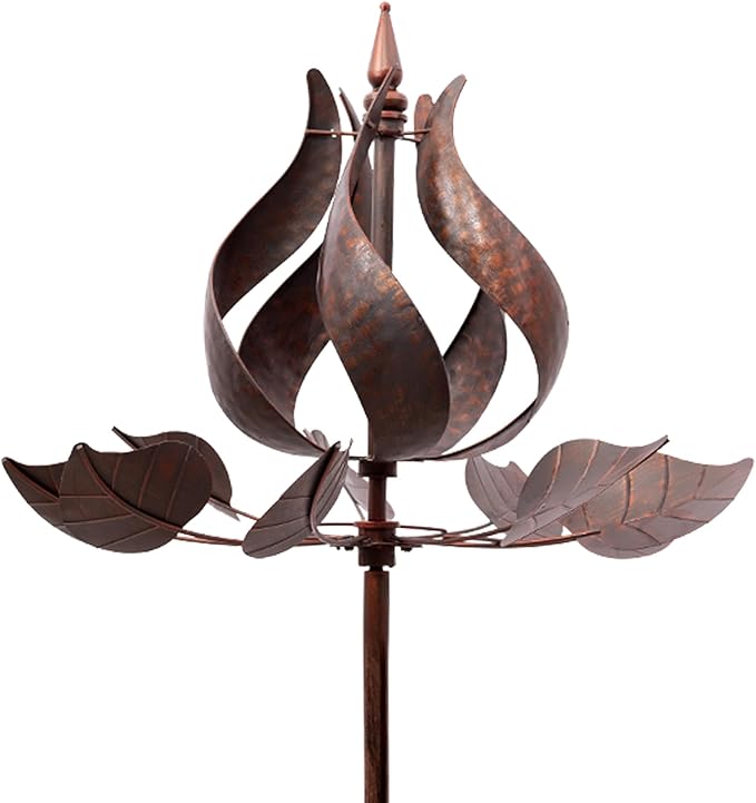 Wind Spinners Outdoor - Large Tulip Metal Bronze Color Wind Sculptures & Spinner, Kinetic Gift Ideal Windmill Decor for Garden and Yard (75 inch Height)