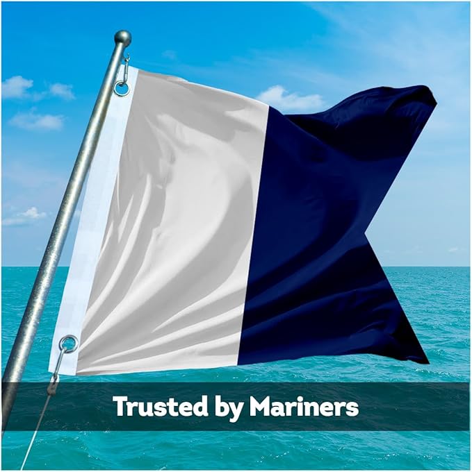 AGAS Alpha Code A Marine Signal 2x2 Ft Flag - Printed 200D Nylon - Canvas Header - Brass Grommets - Colorfast & Stitched Edges - Nautical Boat Flag - Naval Code Signal Flag.