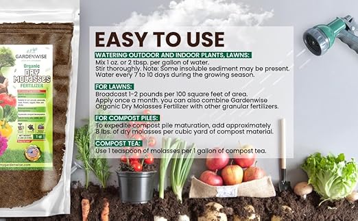 Organic Molasses for Plants - Horticultural Molasses - Ideal for Traditional & Hydroponic Gardening, for Indoor & Outdoor Plants (1/2 Quart)