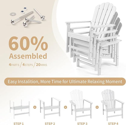Stackable Adirondack Chairs Set of 4, Space Saving HDPE All-Weather Fire Pit Chair with Cover for Outdoor Lawn Porch Deck