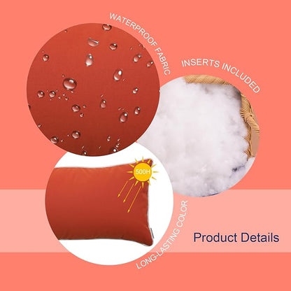 Pack of 2 Patio Lumbar Pillows, 12"x20" Fade Resistant Outdoor Waterproof Lumbar Pillow with Inners, Decorative Garden Lumbar Cushions for Home Patio Terrace Sofa Use
