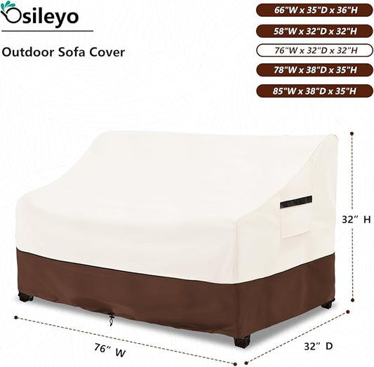 sileyo Patio Sofa Covers,100% Waterproof 3-Seater Outdoor Loveseat/Bench Cover,Patio Furniture Covers,76" Wx 32" Dx 32" H,Beige&Brown