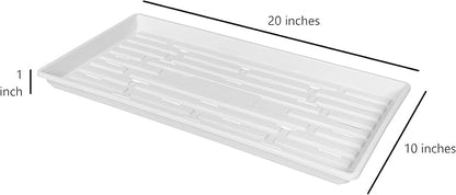 SUNPACK 10" x 20" Heavy Duty Shallow Plastic Seed Starting Tray, White, 1" - Lined with Drainage Holes for Excess Water and Aeration, Ideal for Greenhouses or Indoor Gardening