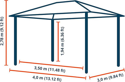 TOOLPORT Hardtop Gazebo 10x13 ft with Steel Roof - 4 Side Panels in Champagne - Approx. 3.54x3.54 in Aluminium Poles