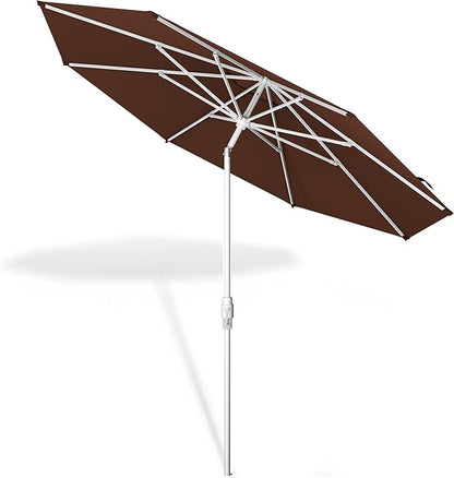 Midtown Umbrellas The Swilt 10 Feet Patio Umbrella in Sunbrella Bay Brown Acrylic Fabric - Fiberglass Ribs, Auto-Tilt Aluminum Frame For Backyard, Deck, Garden, Pool - White Pole