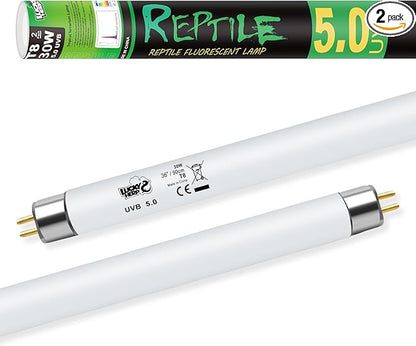 LUCKY HERP T8 30W UVB 5.0 Reptile Light, UVA UVB Reptile Light Bulb 2 Pack, Fluorescent Lamp for Reptiles Amphibians Lizards Chameleons