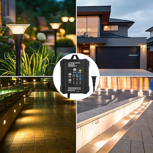 65W Low Voltage Landscape Transformer, RWUSNX Outdoor Landscape Lighting Transformer with Timer and Photocell Sensor, 120V AC to 12V DC Weatherproof for Spotlight, Garden Light, Pathway Light