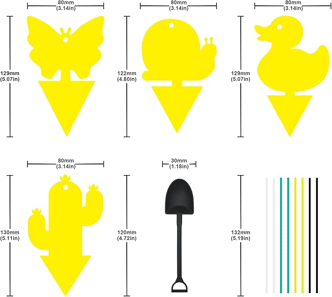 Gideal 48-Pack Dual-Sided Yellow Sticky Traps for Indoor/Outdoor Use, Gnat Trap for Flying Plant Insect Such as Fungus Gnats, Whiteflies, Aphids, Fruit Fly, Leafminers, etc - Cute Shapes