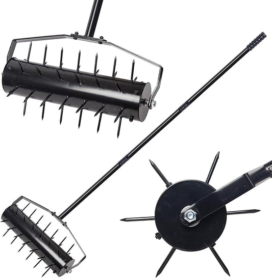 18 Inch Heavy Duty Rolling Lawn Aerator, Adjustable Weight Manual Roller Lawn Aerator Tool ，Heavy Duty Outdoor Manual Garden Lawn Tool for Yard Garden