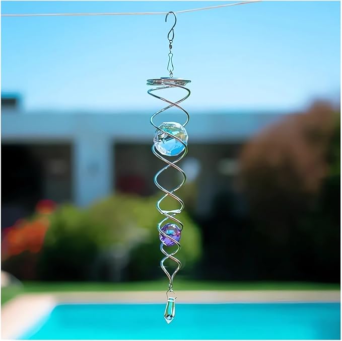 Decorative Spiral - 2024 New Gazing Ball Spiral Tail Wind Spinner Stabilizer, Spinfinity Designs Hanging Kinetic Wind Spinners Decorative Spiral Crystal Sun Catchers Rainbow Maker (Purple, 12in)