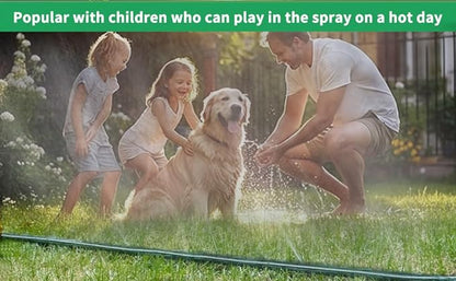 25FT Flat Sprinkler Hose for Lawn Watering Garden Soaker Hose with Holes, Heavy Duty Lightweight No-Kink Water Hose with Stakes, Irrigation Hose, Great Fun for Kids and Dog