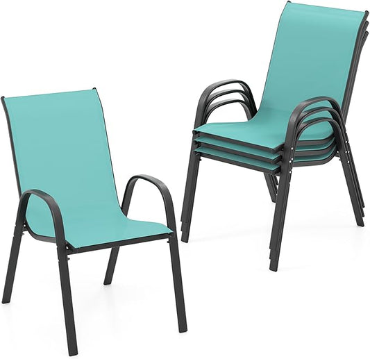 Tangkula Patio Dining Chairs Set of 4, Outdoor Stackable All Weather Heavy Duty Dining Chairs Set with Armrests, Support 330 LBS, for Poolside, Backyard, Garden, Deck, Front Porch (Turquoise Blue)