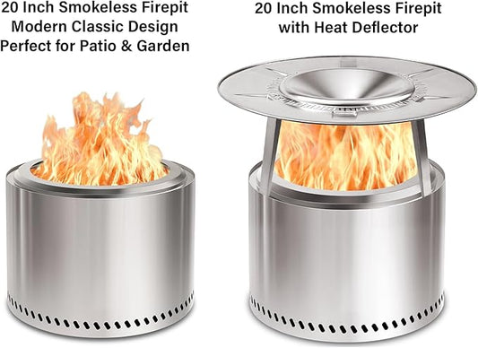 HGD 20 Inch Smokeless Patio Fire Pit, Outdoor Wood Burning Stove, Stainless Steel Firepit for Backyard, Patio, Garden, Picnic