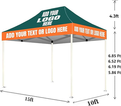 Custom Canopy Tent 10x15 with Logo, Pop Up Canopy Tent Packages for Outdoor and Trade Show Events - Nano-Grade Water Repellent Heavy Duty, Durable (Canopy Top)