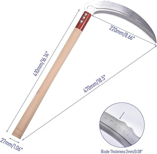 1pce 470mm/18.5in Carbon Steel Billhook Brush Clearing Sickle for Grass,Weeding Tools for Garden,Curved Sawtooth Sickle,Machete Axe for Cutting Trees,Steel Blade Knife in Hand