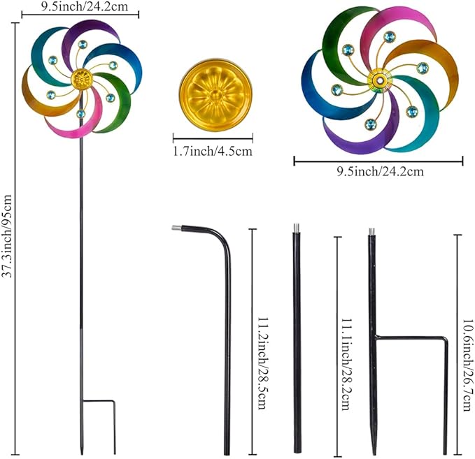 DREAMYSOUL 2 Packs Metal Wind Spinners Outdoor, Colorful Pinwheels for Yard and Garden, Kinetic Wind Spinner & Sculpture