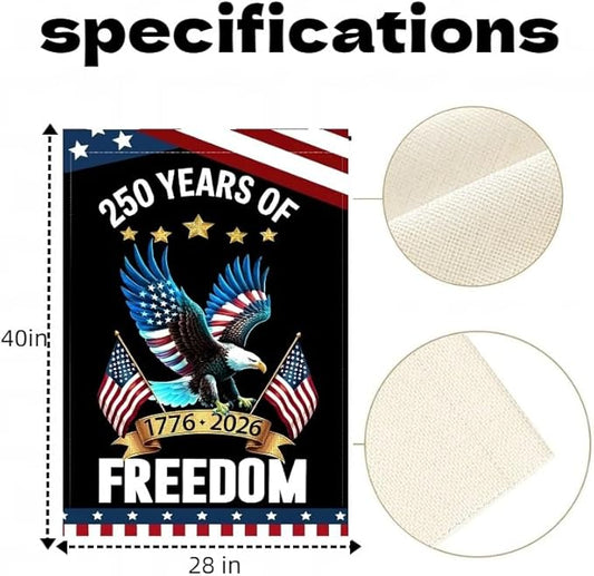 America 250 Years Garden Flag,250th Anniversary USA Double-Sided Cotton Linen Flags with Eagle Design,1776-2026 No Kings of Freedom(A_2.33 x 3.33 ft)