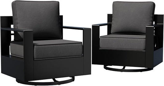 Aluminum Outdoor Swivel Rocker Patio Chairs Set of 2, All-Weather Metal Outdoor Chair with 6 Inch Thick Cushions, Deep Setting for Garden, Outside and Porch
