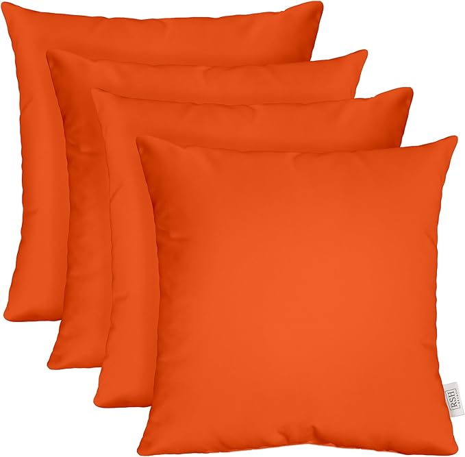 RSH DECOR: Sunbrella Square Throw Pillows Set of 4 | 24" x 24" | Water and Fade-Resistant Performance Fabric | Outdoor Pillow Covers with Down-Alternative Inserts | Canvas Melon