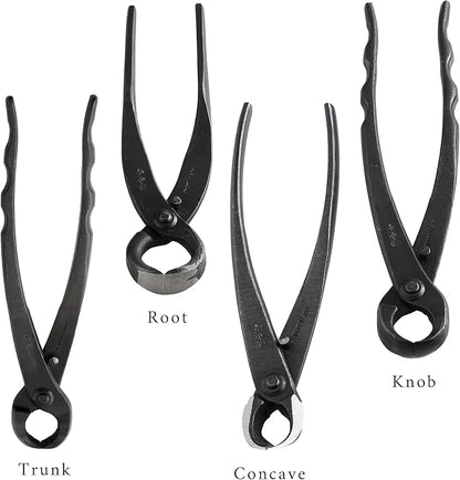 Wazakura Made in Japan Complete 6PCS Bonsai Cutter Tools Set with Case: Concave Branch Cutter, Knob Cutter, Jin Plier, Wire Cutter, Trunk Splitter, Root Cutter in Carbon Steel. Bonsai Tool Kit