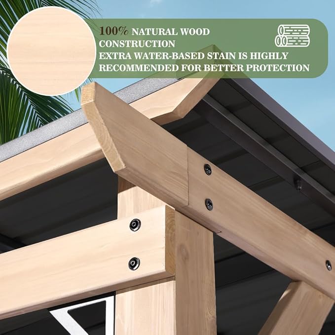 8x10 FT Wood Grill Gazebos, BBQ Wooden Gazebo with Hardtop Sloping Steel Roof, Wood Outdoor Gazebo Pavilion with 2 Side Storage Shelves,Cedar Frame Patio Tent for Barbecue, Garden, Deck