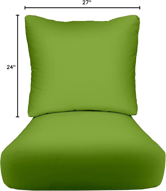 RSH DECOR: Deep Seating Cushion with Pillow Back | 24” x 27” Seat | All-Weather Spun Fabric | Water and Fade-Resistant | Outdoor Chair Cushion Set for Patio Furniture | Kiwi Green