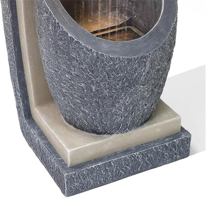 LuxenHome Water Fountain Outdoor, 32 Inch Resin Cascading Water Fountains Indoor with LED Lights, Modern Garden Decor, Small Waterfall Fountain, Outdoor Fountains and Waterfalls Garden Decor