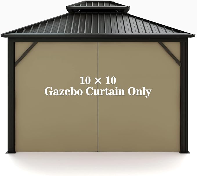 Gazebo Universal Replacement Privacy Curtain – Hugline 10' x 10' Gazebo Side Wall Outdoor Privacy Panel with Zipper (Khaki)