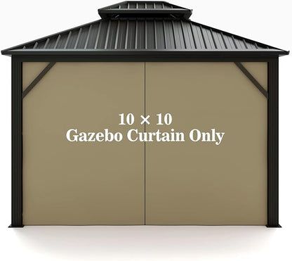 Gazebo Universal Replacement Privacy Curtain – Hugline 10' x 10' Gazebo Side Wall Outdoor Privacy Panel with Zipper (Khaki)