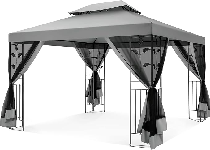 COBIZI Gazebo 10x13 Heavy Duty Gazebos with Improved Nettings Outdoor Gazebo Double Roof Patio Gazebos with Metal Steel Frame Outdoor Canopy for Patio,Garden, Backyard (Gray)