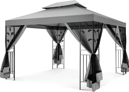 COBIZI Gazebo 10x13 Heavy Duty Gazebos with Improved Nettings Outdoor Gazebo Double Roof Patio Gazebos with Metal Steel Frame Outdoor Canopy for Patio,Garden, Backyard (Gray)