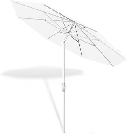 Midtown Umbrellas The Swilt 8 Feet Patio Umbrella in Terylast Ivory (White) Polyester Fabric - Fiberglass Ribs, Auto-Tilt Aluminum Frame For Backyard, Deck, Garden, Pool - White Pole