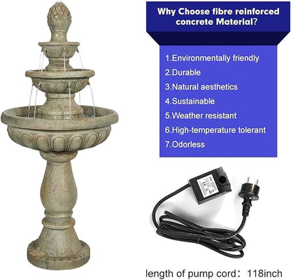 42.5" H Traditional Outdoor Water Fountain with Pineapple Finial – Classic Garden Décor with Flowing Cascade and Antique Stone Finish for Patios, Lawns, and Courtyards