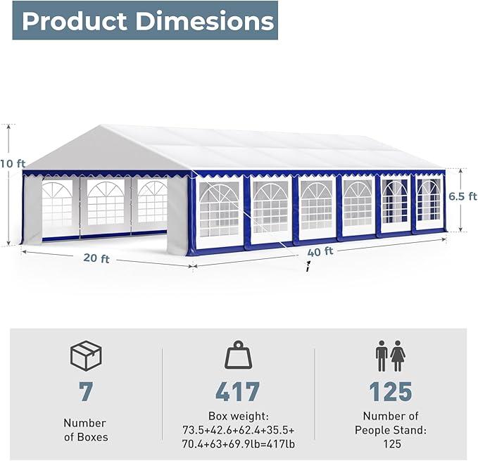GREEN PARTY 20x40FT Party Tent Heavy Duty, Large Wedding Event Shelters with 7 Carry Bags & Removable Sidewalls, Outdoor Canopy Gazebo Commercial Tents for Parties Carport Camping Garden Patio