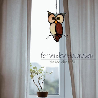 Stained Glass Owl Window Hanging Sun Catcher Halloween Decoration Birthday Gifts for Lover and Friends