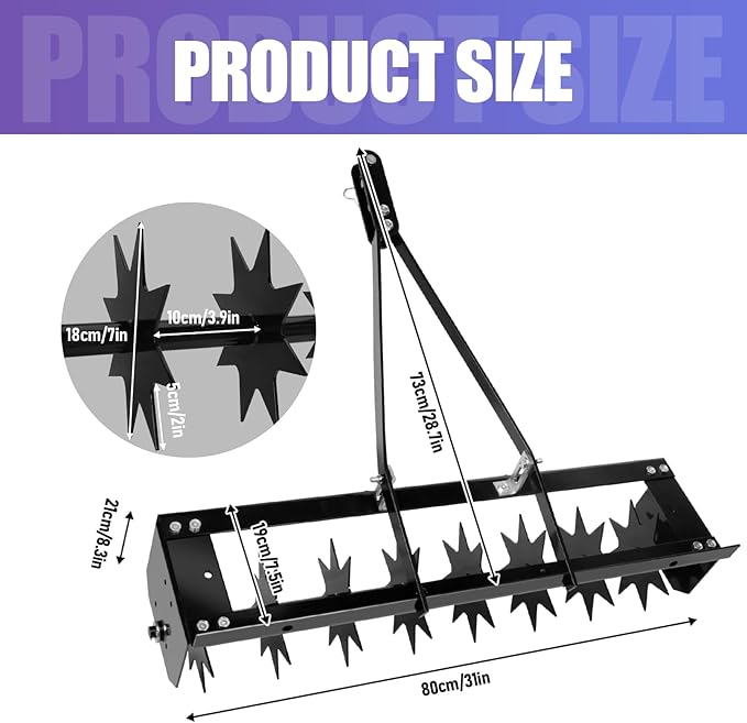 Tow Behind Lawn Aerator, 32" Heavy-Duty Core Aerator Tool, Manual Lawn Aerator, Plug Aerator with Universal Hitch, Rolling Aerator for Effective Soil Aeration and Lawn Health