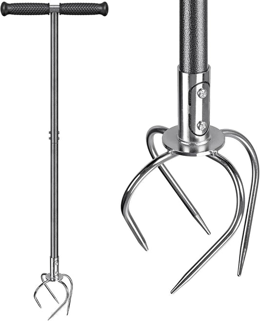 Dolibest Manual Twist Tiller, All-Steel Garden Claw Cultivator with 4 Curved Claws and Soft Rubber Handle, Hand Tiller Garden Claw for Gardening Bed and Plant Box (39'')