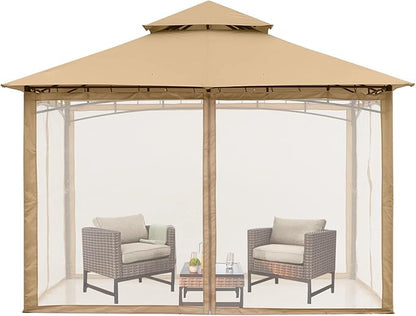 MASTERCANOPY Outdoor Garden Gazebo for Patios with Stable Steel Frame and Netting Walls (10x12,Beige)