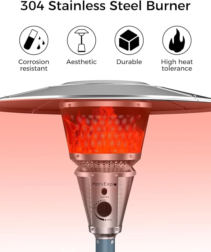 50,000 BTU Patio Heater for Outdoor Use With Adjustable Heat Focusing Top, Portable Propane Patio Heater with Wheels, Stainless Steel Burner for Porch Deck Garden (Grey)